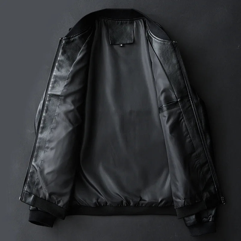 Men Black Biker PU Leather Coat Korean Fashion Men Pu Leather Jacket