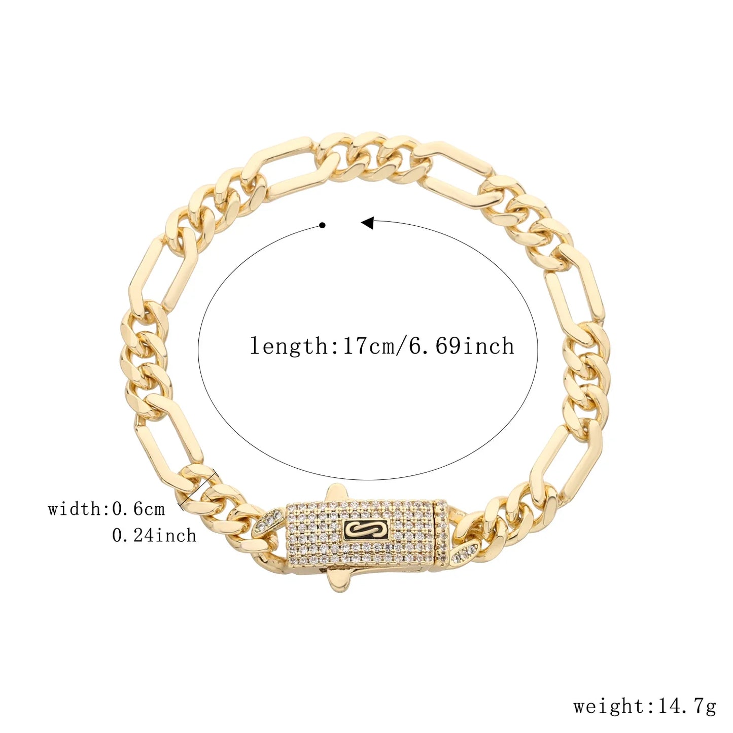 14K Monaco new chain for men and women, brass, cubic zirconia, fashionable Monaco bracelet for men and women