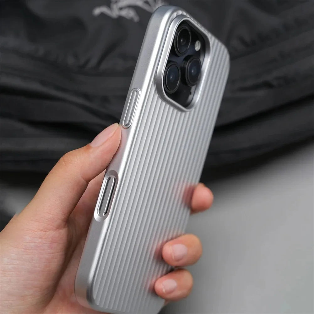 Stripes Metallic Paint Armor Case For iPhone 17 Air 16 15 14 13 Pro Max Shockproof Camera Protective Slim Matte PC Funda