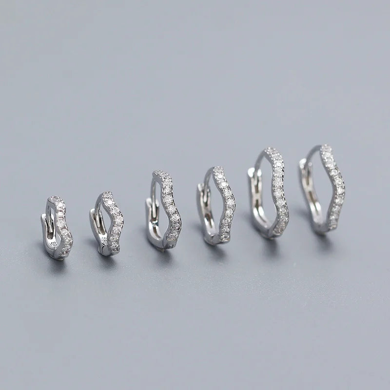 WANTME 925 Sterling Silver Fashion Statement Gold Wavy Geometry Huggies Hoop Earrings for Women Bohemian Jewelry Ear Buckle Gift