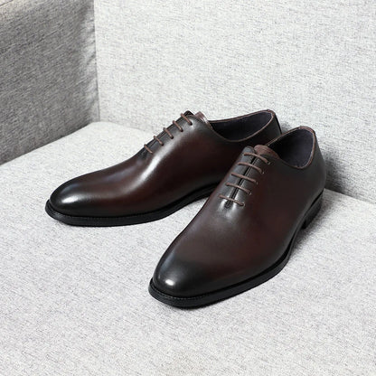 Classic Handmade Mens Dress Shoes Business Office Lace-Up Genuine Leather Whole Cut Round Toe Oxford Male Wedding Formal Shoes