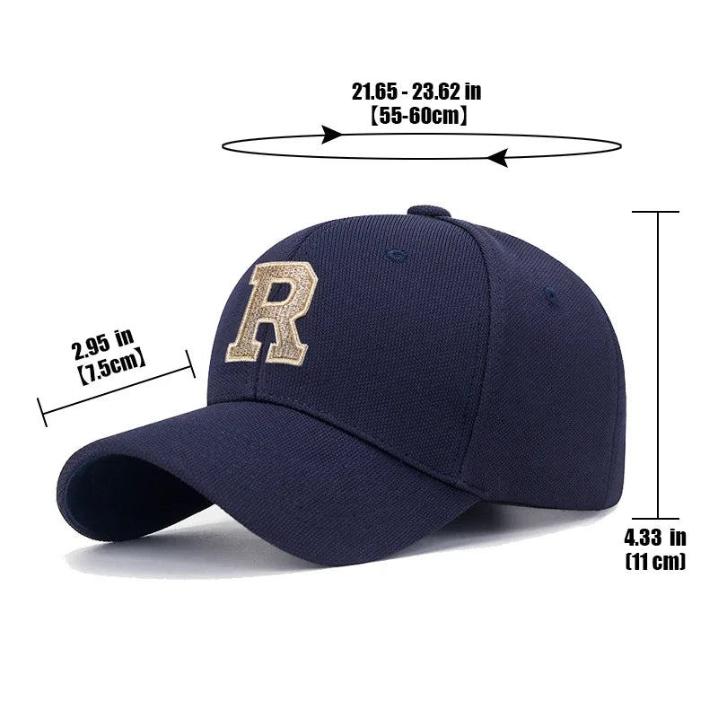 Brand New High Quality R Letter Gold Thread 3D Embroidery Adjustable Elastic Pineapple Cloth Baseball Cap Trucker Hats