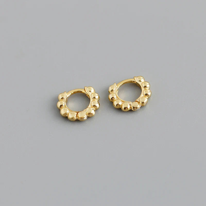 WANTME 925 Sterling Silver Simple Fashion Glossy Beads Gold Huggies Hoop Earrings for Women Gothic Piercing Jewelry Accessories