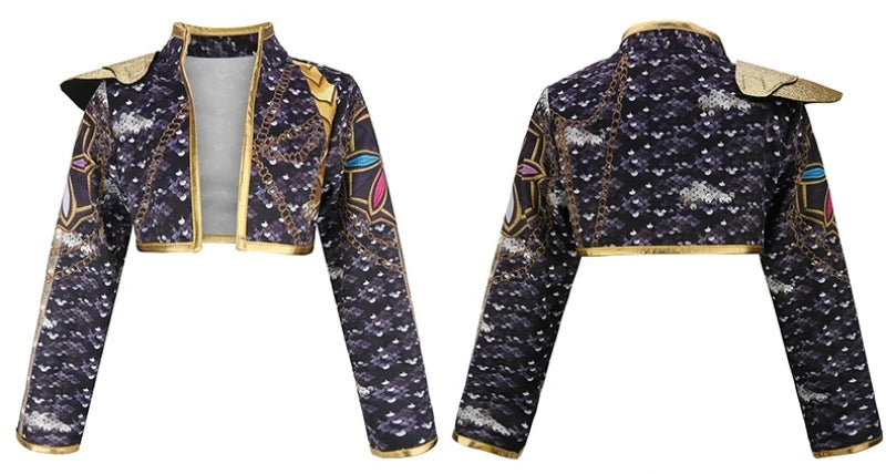 Girls' 3-piece Song Stage Shining Performance Set Halloween Dance Party Cool Girl Korean Casual Clothing Cartoon Pattern Jacket