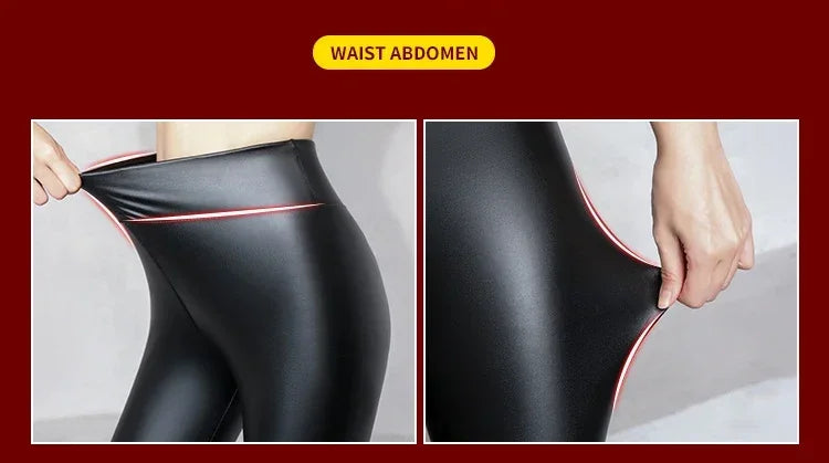 Women's Pants Velvet PU Leather Leggings Winter Ladies High Waist Fleece