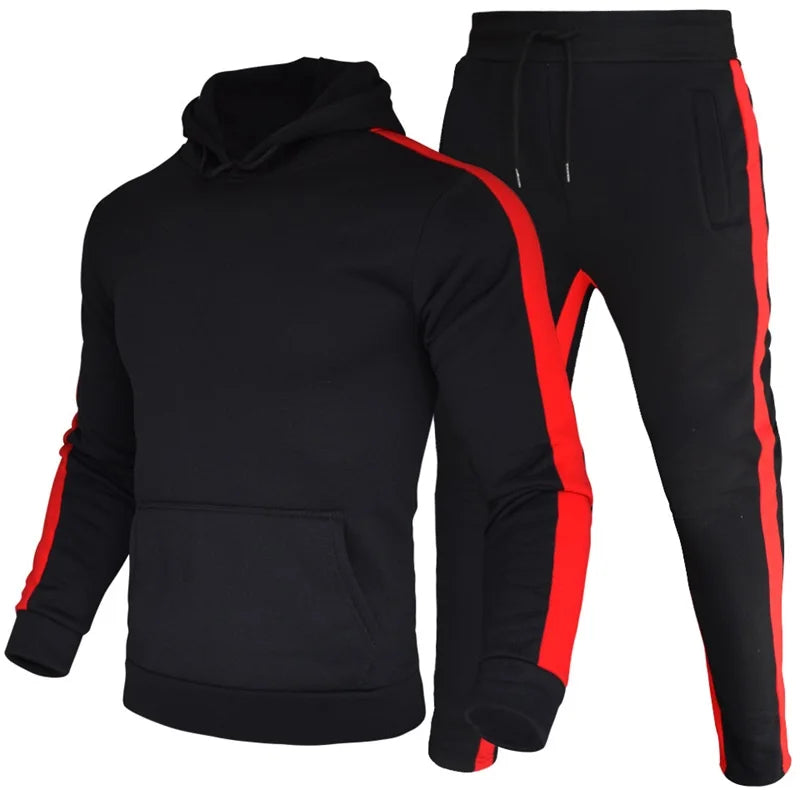 Casual autumn and winter long-sleeved men's 2-piece sports suit color block striped breathable sports suit