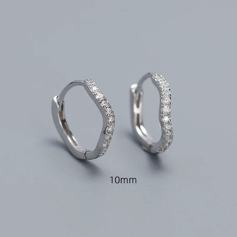 WANTME 925 Sterling Silver Fashion Statement Gold Wavy Geometry Huggies Hoop Earrings for Women Bohemian Jewelry Ear Buckle Gift