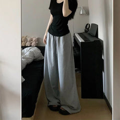 Rimocy High Waist Grey Sweatpants Women 2024 Casual Wide Leg Sport Pants Women