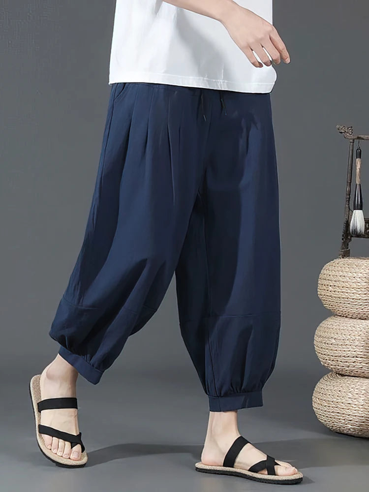 Summer Cotton Linen Shorts Men Baggy Wide leg Casual Capris Pants Male Sport Running Shorts 2025 Oversize Chinese