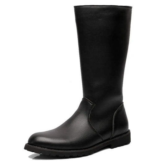 Winter Shoes Men Leather Motorcycle Boots Waterproof Equestrian Boots Black Long Boots