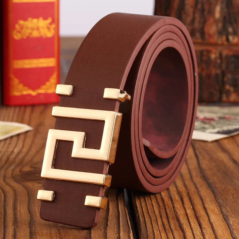 Men's and Women's Casual Fashion Belt  Korean Version Gold Buckle Belt Trendy I-shaped Buckle Belt