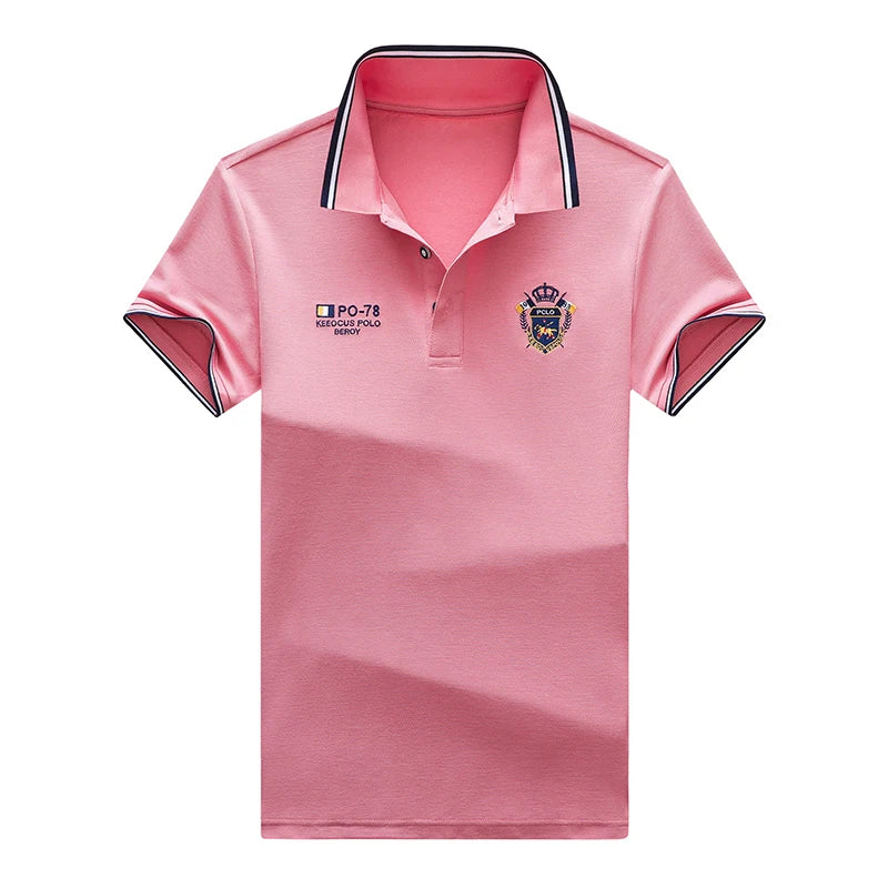 New Men's Casual Embroidery Short Sleeve Polo Shirt Fashion Solid Color Top