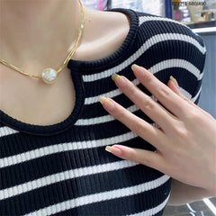 316L Stainless Steel Fashion Fine Jewelry Minimalist 2 Strand Snake Chain Pearl