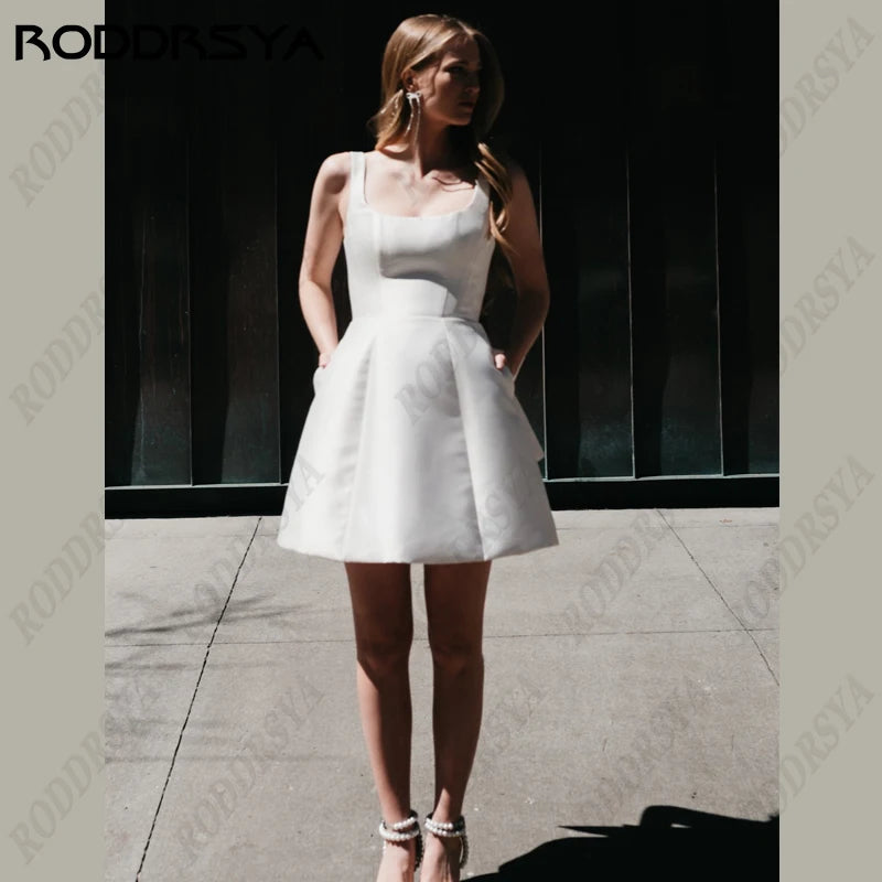 White Bridesmaid Dresses: Wedding Dress Square Collar Removable Bow