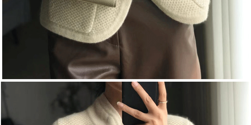 Autumn Winter Thickened 100% Cashmere Wool Cardigan Women Stand Neck