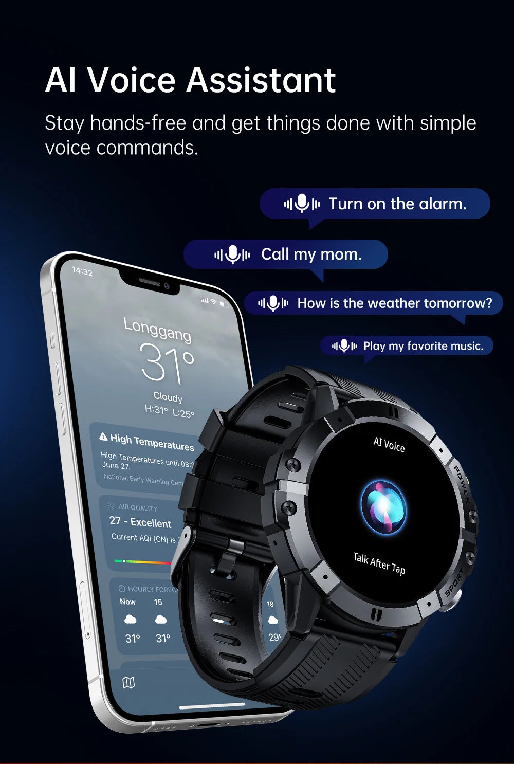 CUBOT C29 SmartWatch 1.52-inch 1ATM Waterproof Sport Watch for Men 410mAh Battery, Bluetooth Call, Heart Rate&24H Health Monitor
