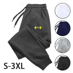 Barbell Printed Fleece Men's Trousers Autumn Winter Pants Fashion Drawstring