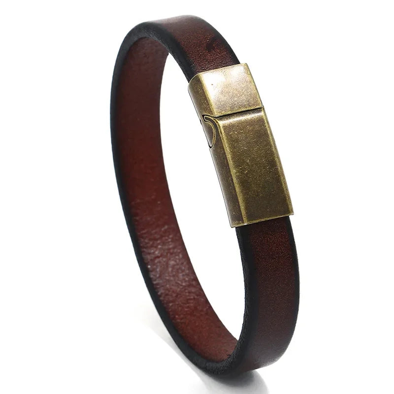 New Men Jewelry Punk Brown Braided Leather Bracelet for Men Stainless Steel Magnetic Clasp Fashion 20.5cm Bangles Gifts