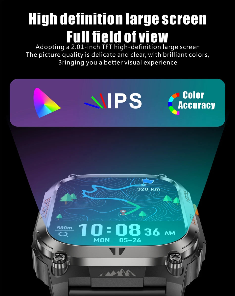 2025 New GPS Tracker Smart Watch Men LED Flashlight 1.96'' HD Screen Compass Watches Bluetooth Call Waterproof Sports Smartwatch