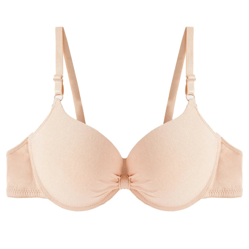 Women Cotton Gathered Bra Deep V Underwire Ladies  Brassiere Push Up