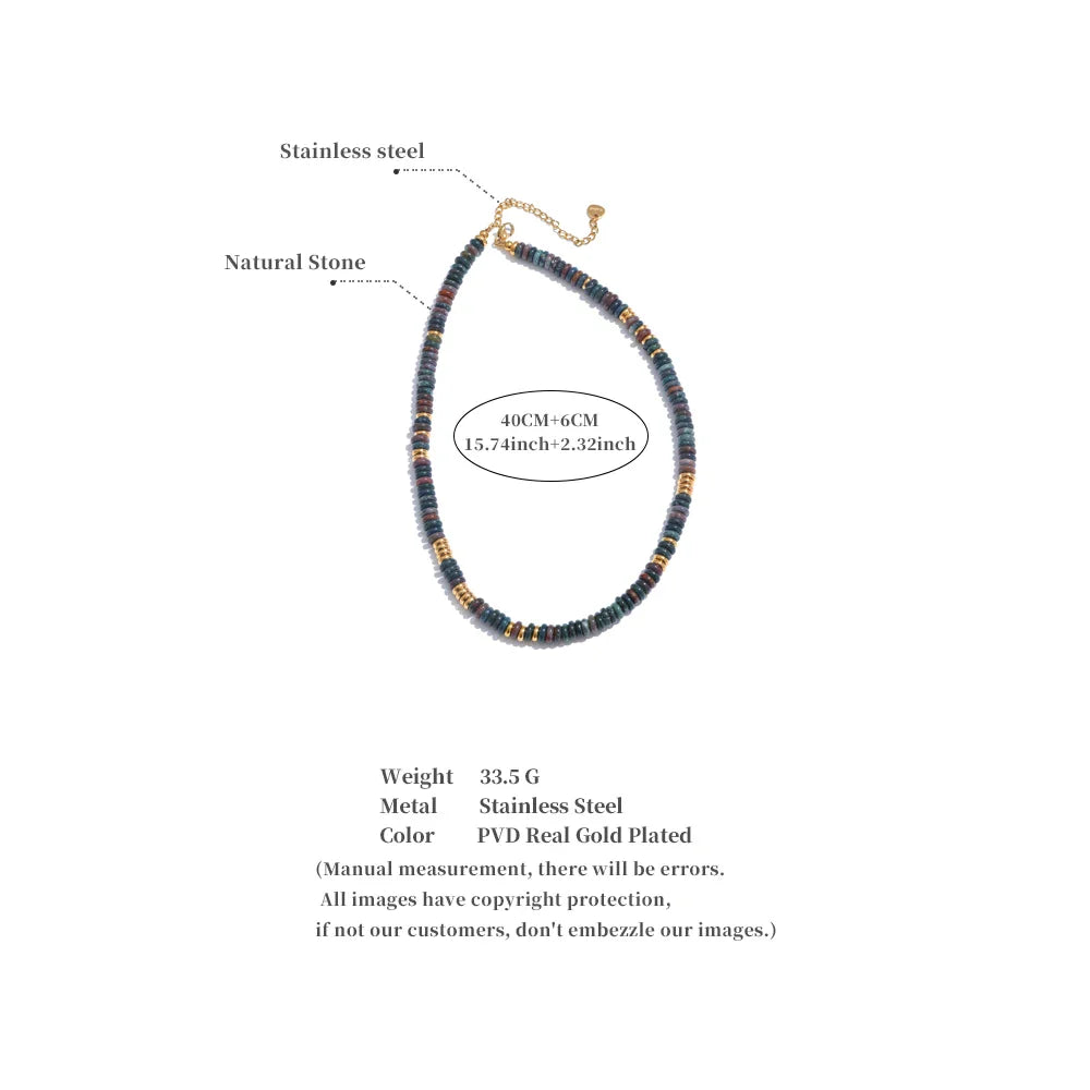 Yhpup Colorful Natural Stone Beads Handmade Chain Y2K Fashion Necklace for Women Stainless Steel Waterproof Collar Jewelry Gift