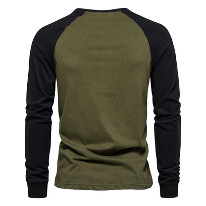 AIOPESON Men's T-shirts 100% Cotton Long Sleeve O-neck Pactwork Casual T shirts for Men New Spring Designer Tees Men Clothing