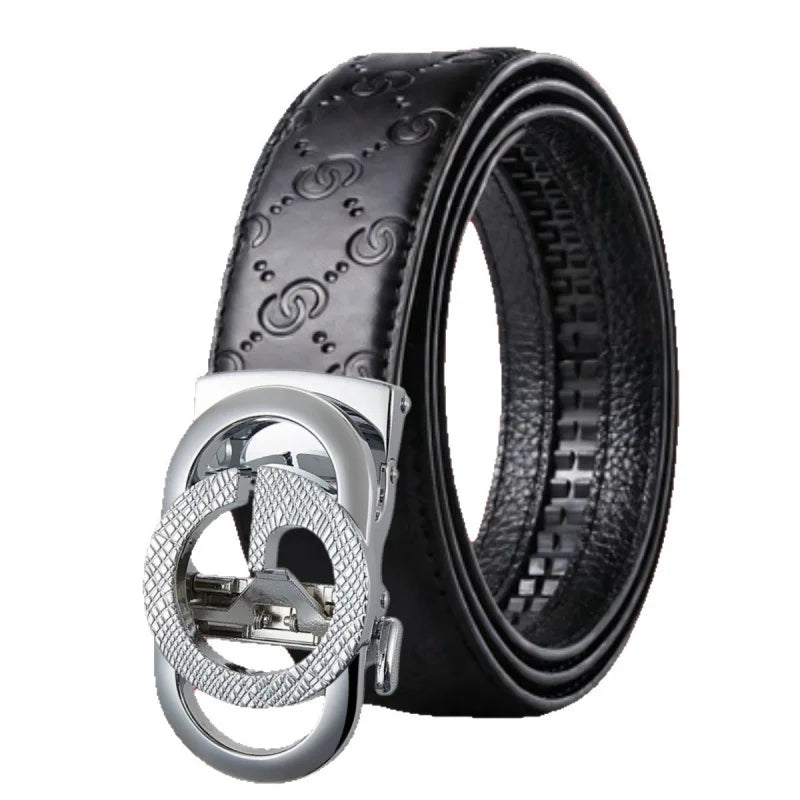 Cross-Border Men's Automatic Buckle Checkered Top Layer Cowhide Belt Business Casual Versatile Letter Waist Belt Wholesale