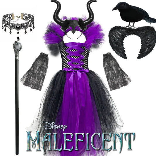 Disney Mistress of Evil Cosplay Outift Tutu Dress for Little Girls Kntting Handmade