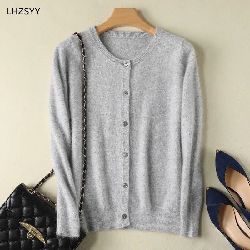 Women Cardigan Large Size Warm Pure Mink Cashmere Sweaters O-neck Loose Coat