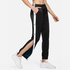 Open Side Women Long Pants Button Workout Sweatpants With Pockets Straight Fitness