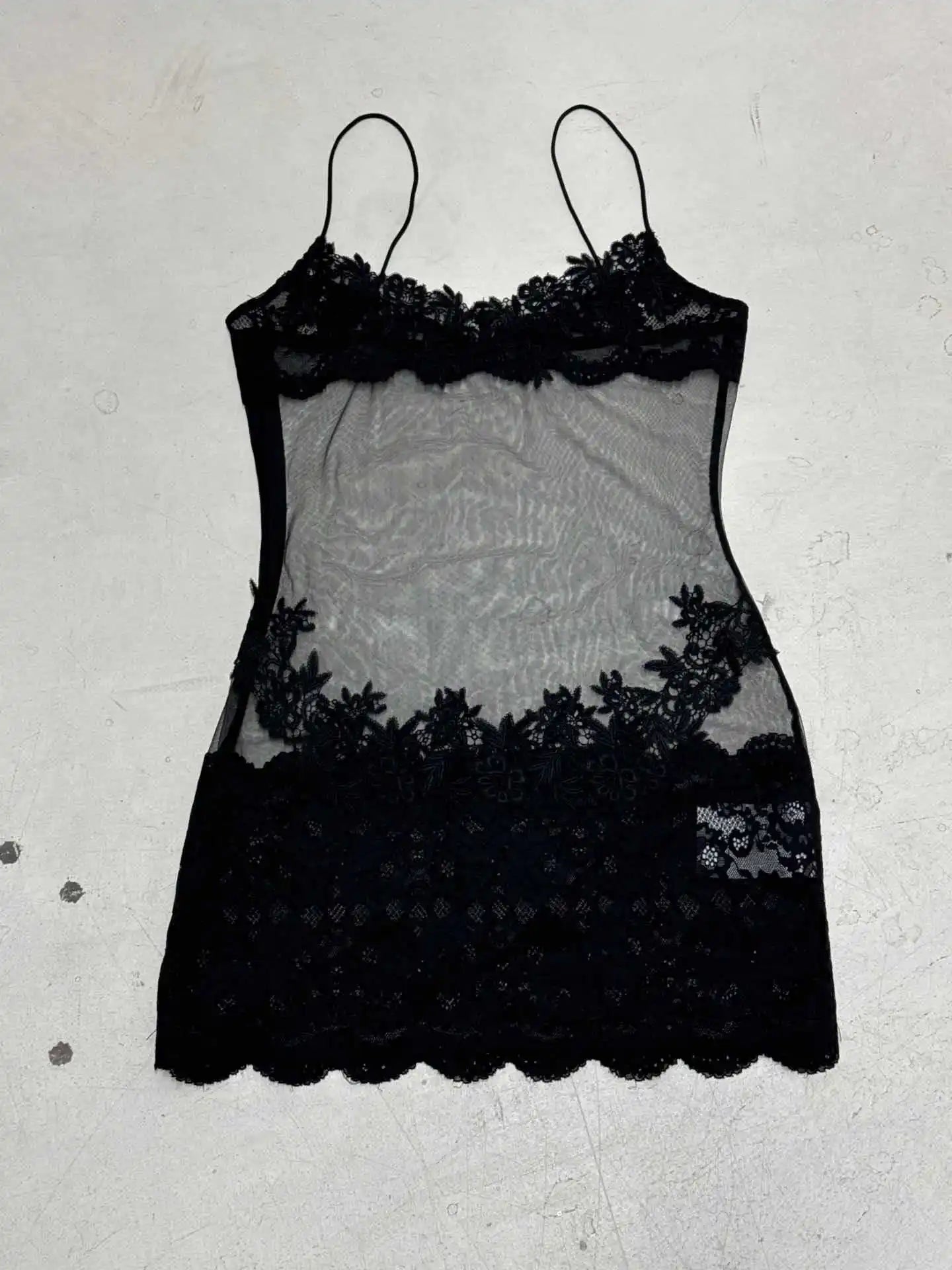 Shestyle Lace Transparent Mini Dress Sexy Women Wrapping Spaghetti Embroidery Flower Sheath Nightwear Club Mesh Wave Fantacy