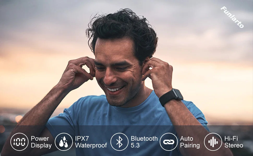 Sports Bluetooth Earphones IPX7 Waterproof Wireless Headphones 60hrs Music with Mic LED Power Display Soft Earhook TWS Earbuds