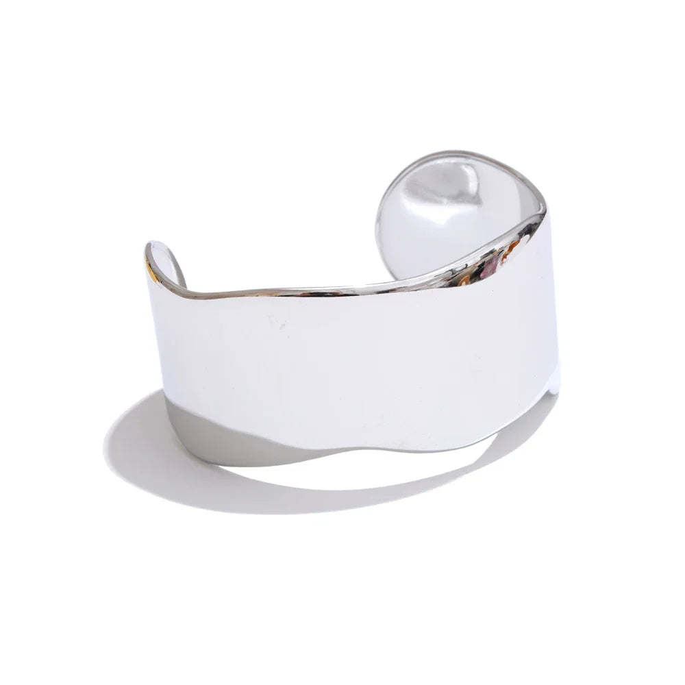 Yhpup 63mm Minimalist Glossy Stainless Steel Polished Wide Cuff Bracelet Bangle PVD Plated Statement Open Wrist Jewellery New