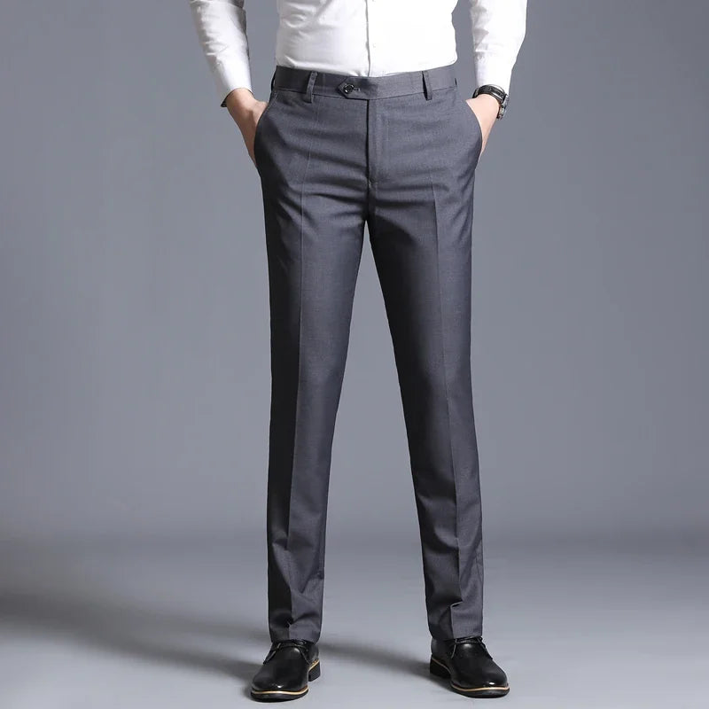 Boutique Fashion Solid Color Mens Casual Business Suit Pants Male