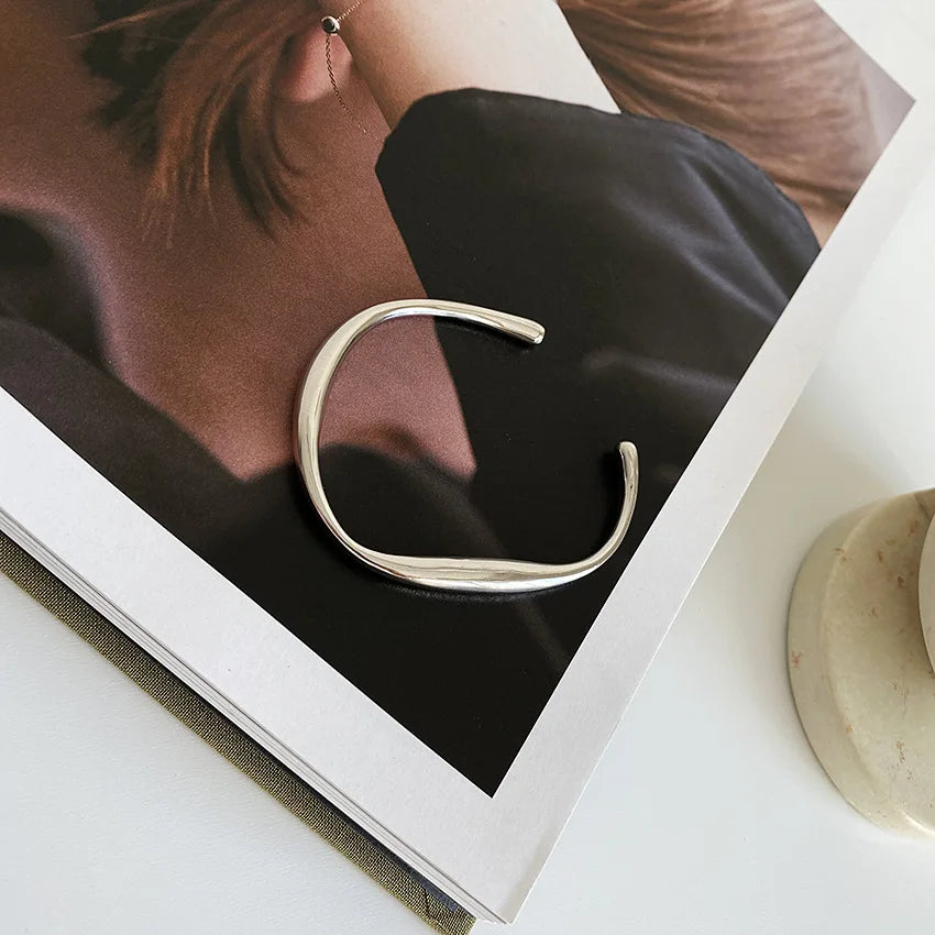 925 Sterling Silver Bangle Bracelet 2 Balls Geometric Polished Punk Stackable For Woman Girl Jewelry Gift Dropship Wholesale