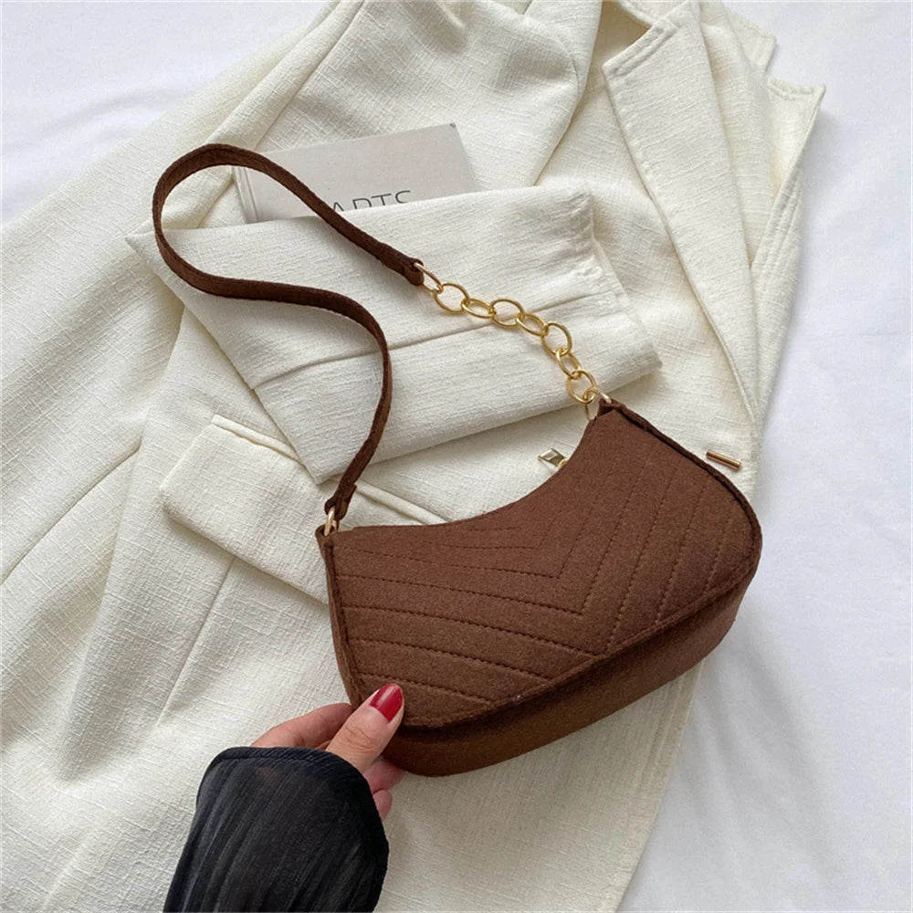 9 Colors Casual Female Men Tote Bag Mini Solid Color Shoulder Pouch Felt Chain
