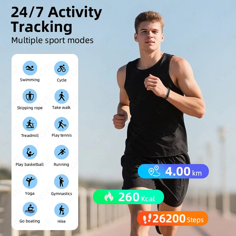 LIGE New Sport Fitness Tracker Smart Band Bracelet Heart Rate Blood Oxygen Sleep Monitor Pedometer Call Reminder Smartwatch 2025