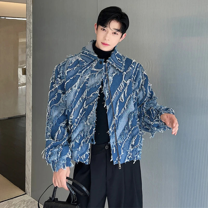 Denim Jackets Trend Man Fashion Korean Style Personality Tassel Jean Coat