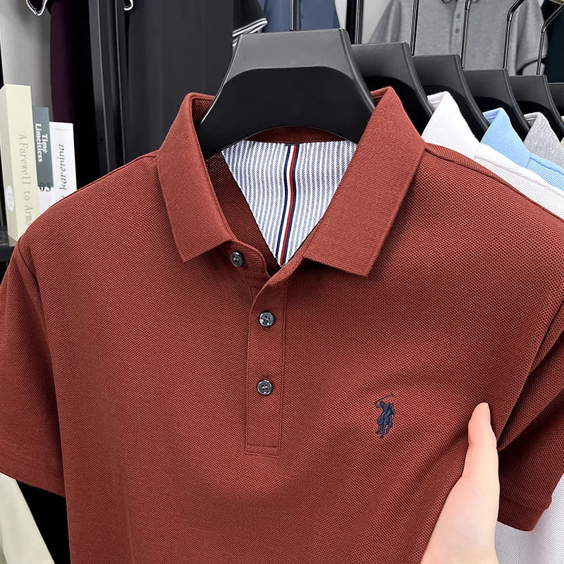 100% pure cotton short sleeved men's polo shirt summer fashion high-end brand pony embroidery golf top casual business T-shirt
