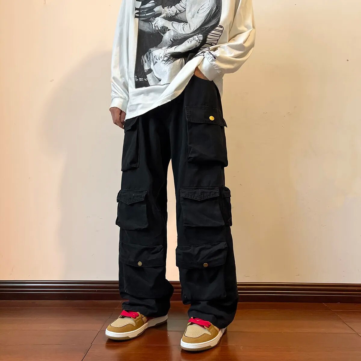 Cargo Pants Multi-pockets Tooling Pant Harajuku Men's Vintage Loose Wide Leg Pants