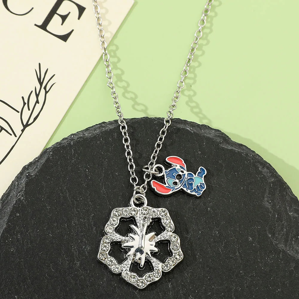 Disney Stitch Cartoon Pendant Necklace Cute Filled Rhinestones Jewelry Personality Sweater Chain Gift for Fashion Lovers