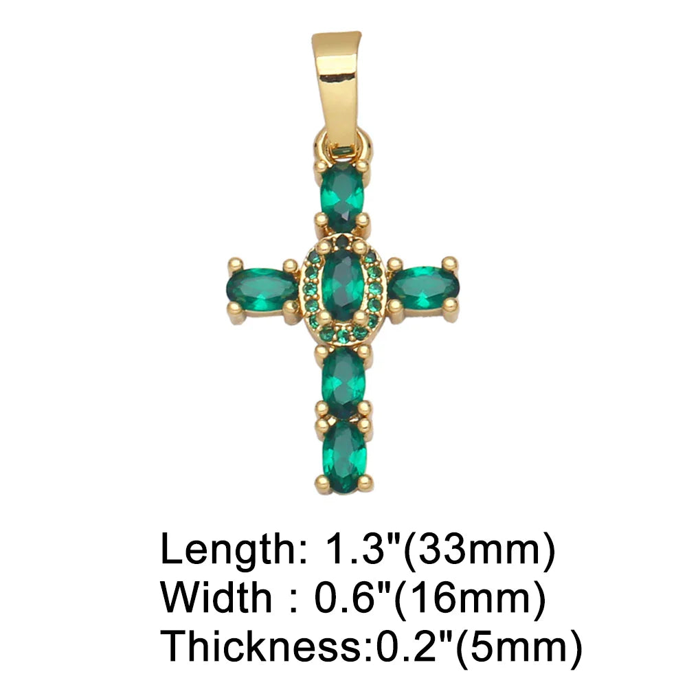 OCESRIO Big Rainbow Colorful Cross Pendants for Necklace Gold Plated  Copper Zircon Religious Jewelry Components pdta638
