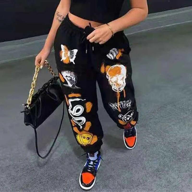 Women Sweatpants Joggers Y2K Harajuku Cartoon Skull Printed Streetwear Sweatpants