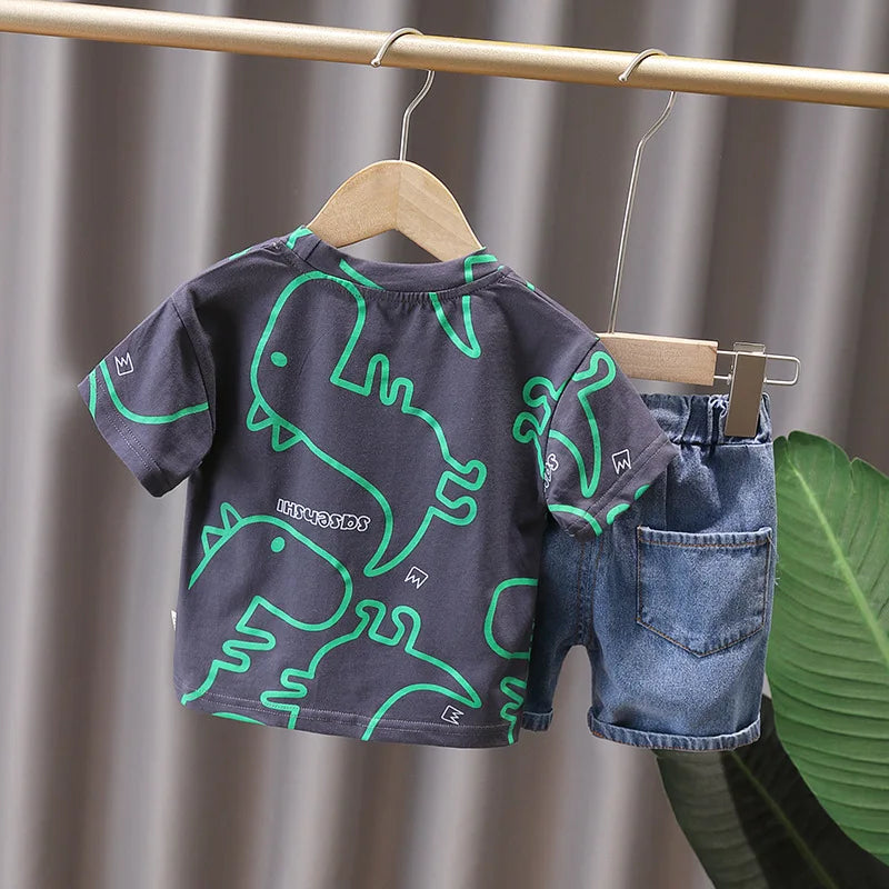 Summer Baby Clothes Suit Children Boys Girls Cartoon Dinosaur T Shirt Shorts 2Pcs/Set Toddler Casual Clothing Kids Tracksuits