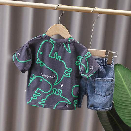 Summer Baby Clothes Suit Children Boys Girls Cartoon Dinosaur T Shirt Shorts 2Pcs/Set Toddler Casual Clothing Kids Tracksuits