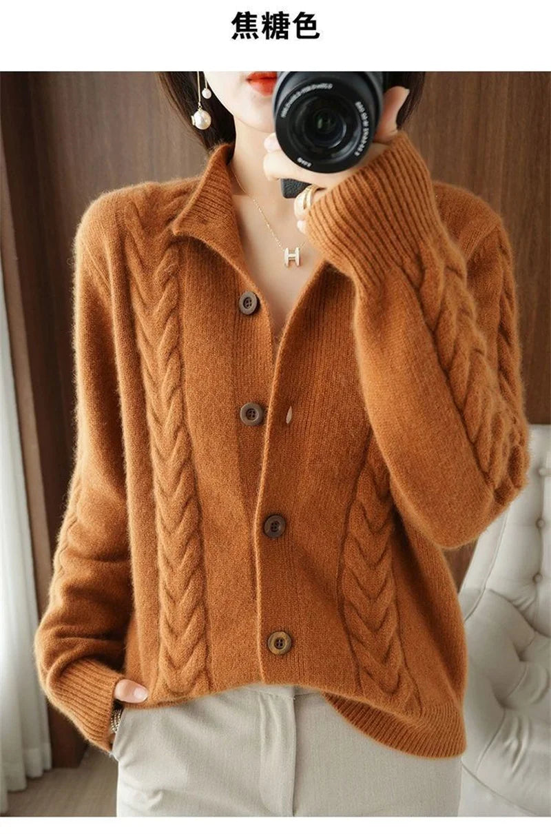 Half High Collar Twists Knitted Cardigan Autumn And Winter High-End Casual Loose