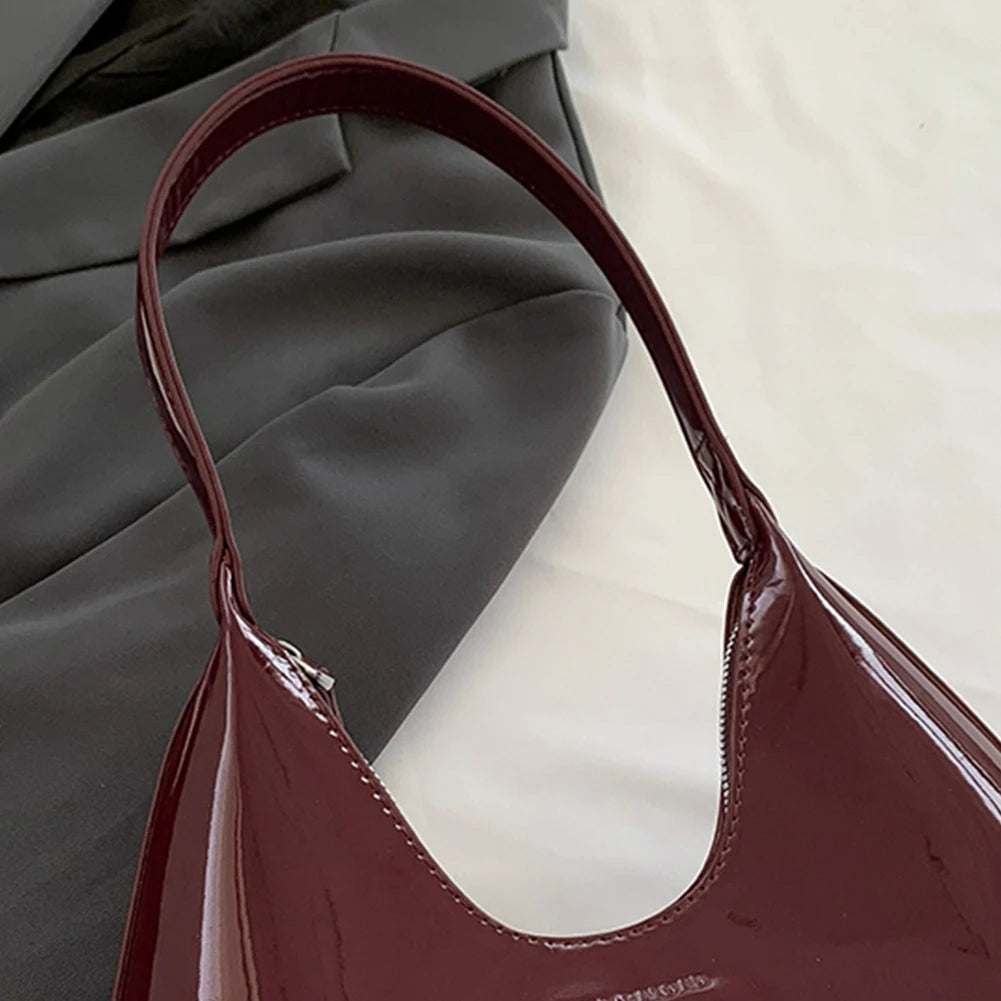 Women's Bag Patent Leather Tote Bag Fashion Shoulder Bag Versatile Crescent Bag