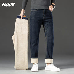 Straight Pants Man Lamb Fluff Baggy Jeans Business Casual Fleece Soft Denim