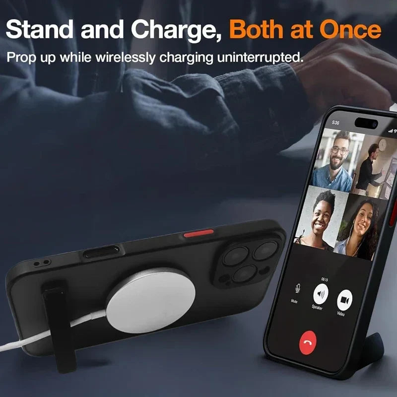 Magnetic Mobile Phone Case with Stand for iPhone 17 16 Pro Max 15 14 Plus 13 12 11 Translucent Cover with Kickstand