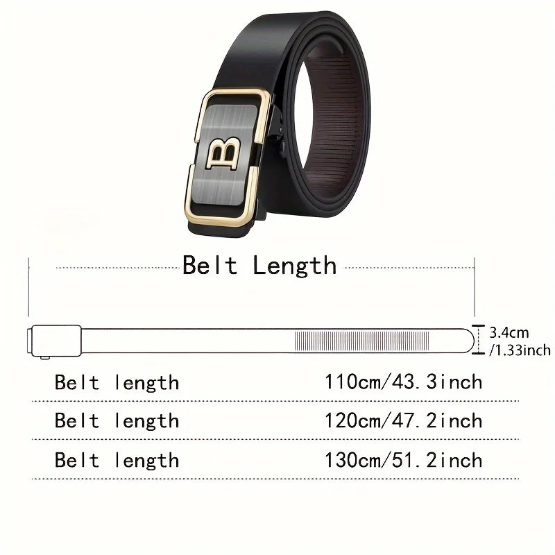 JIFANPAUL New Fashion Men's Belt Toothless Automatic Buckle Belt Alloy Letter Button for Business Fashion High Quality Men'Strap